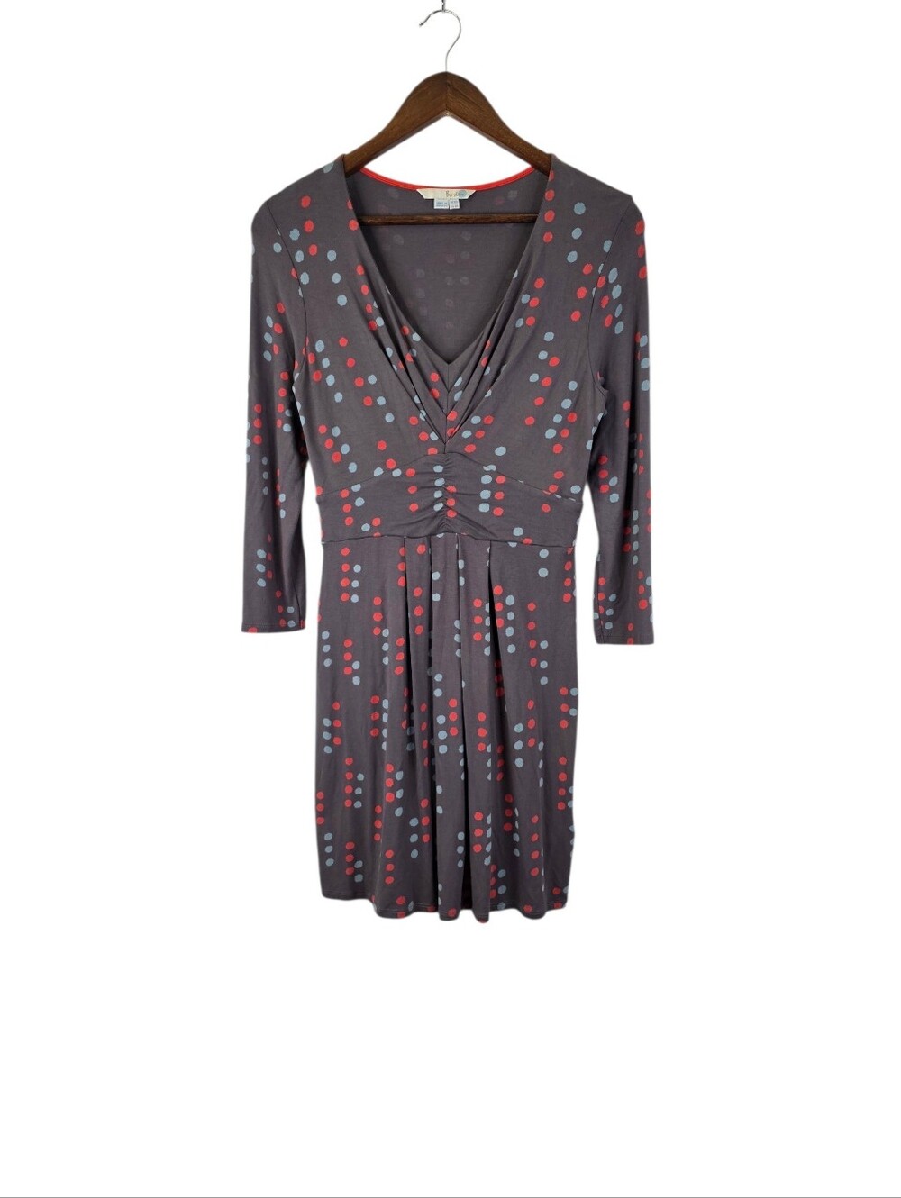 Boden Women's Size 6R Gathered Band Tunic Dress Pewter Spot 3/4 Sleeve Scrunched
